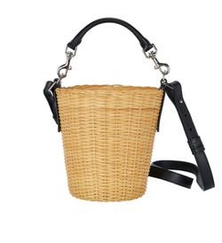 Saint Laurent Woven Mini Basket, Willow/Leather, Beige, S, 3*